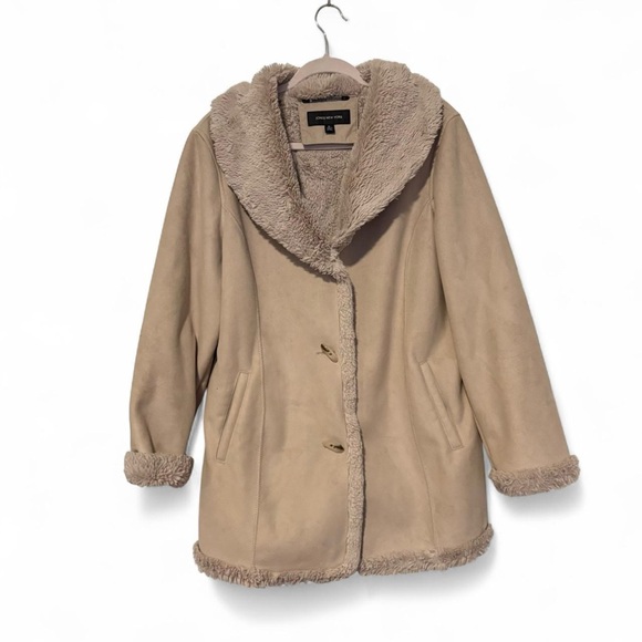 Tan suede Penny Lane Vintage Jones New York coat jacket with faux fur XL - Picture 1 of 6